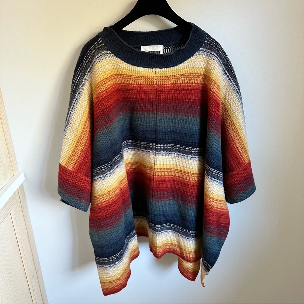 EUC Chloe Horizontal Stripe Wool/Cashmere Poncho - size XS/S - Picture 3 of 8